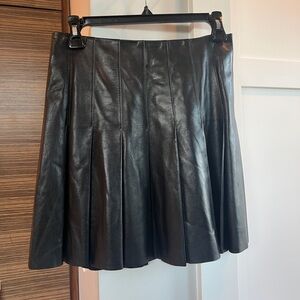 Maddie Genuine Leather Pleated Fit and Flare Mini Skirt